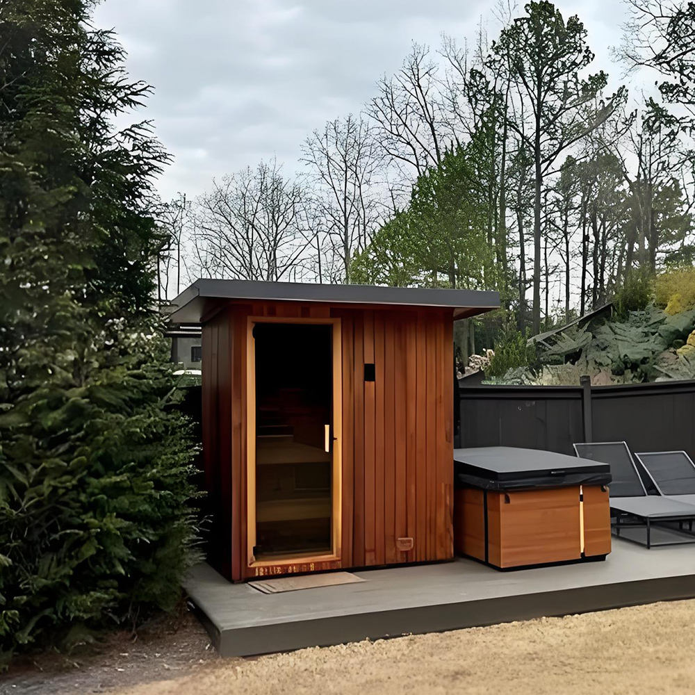Modern Flat Roof Outdoor Cube Sauna Cabin with Glass Front CSA-761 reference view 3
