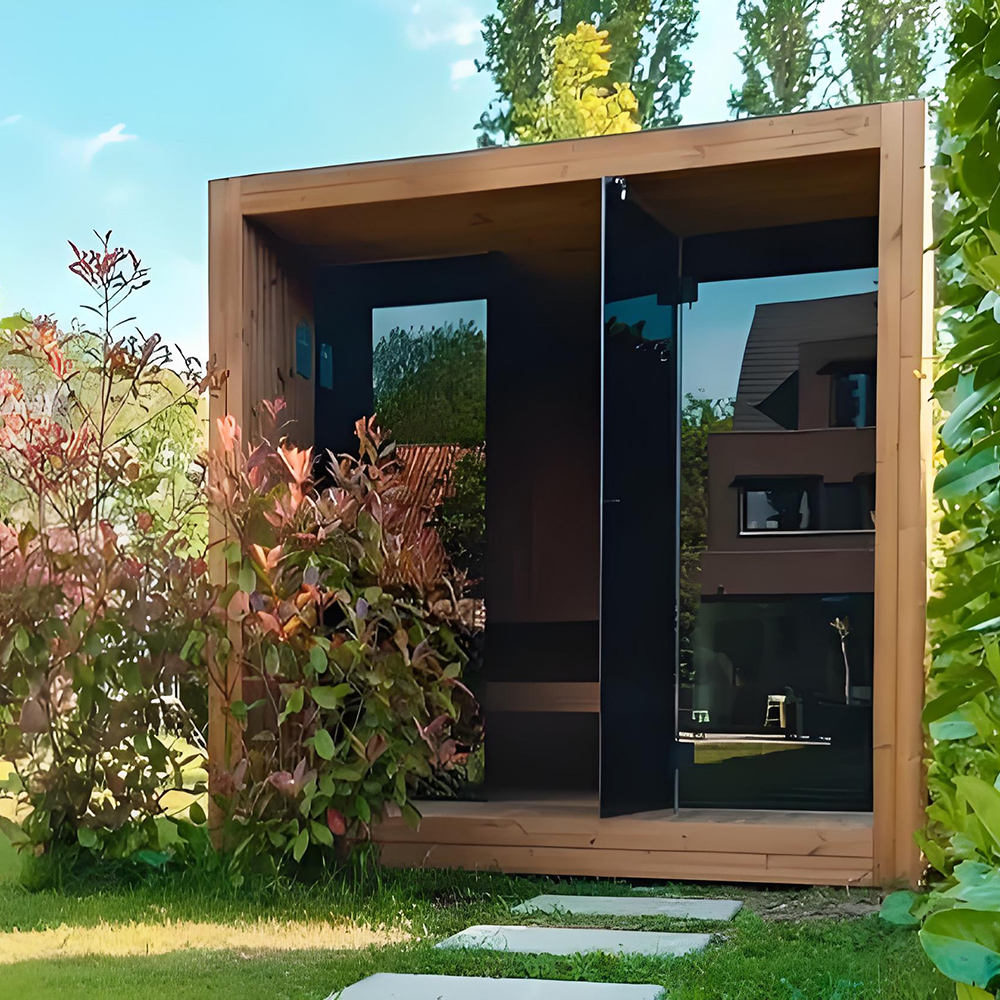 Modern Flat Roof Outdoor Cube Sauna Cabin with Glass Front CSA-761 reference view 4