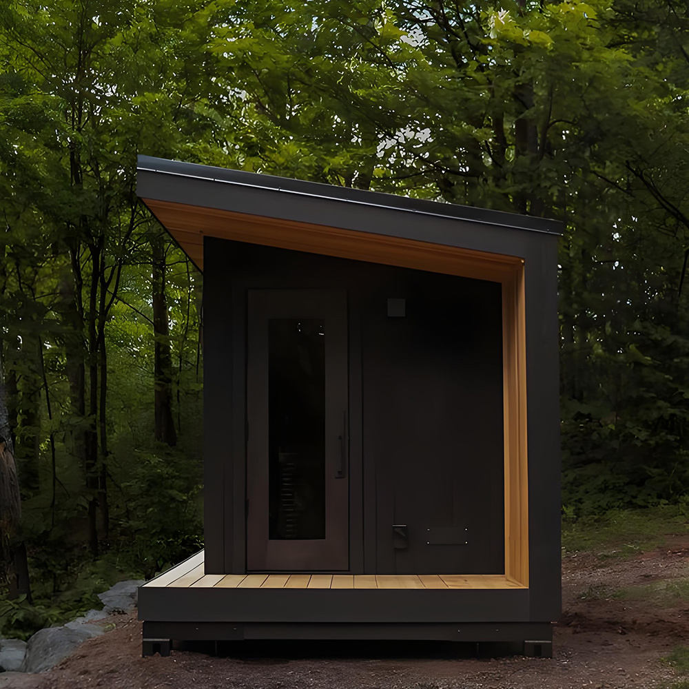 Modern Flat Roof Outdoor Cube Sauna Cabin with Glass Front CSA-761 reference view 5