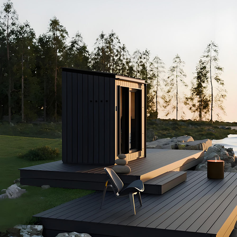 Modern Flat Roof Outdoor Cube Sauna Cabin with Glass Front CSA-761 reference view 6