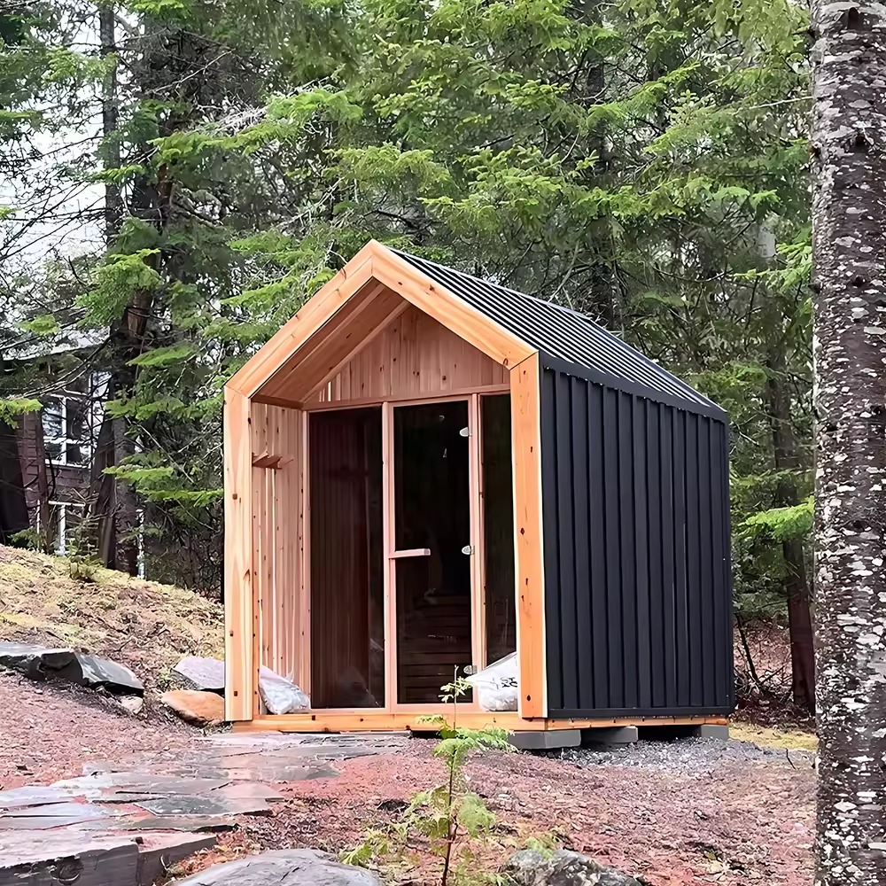 Gable Roof Outdoor Sauna Cabin with Glass Door CSA-763 reference view 2