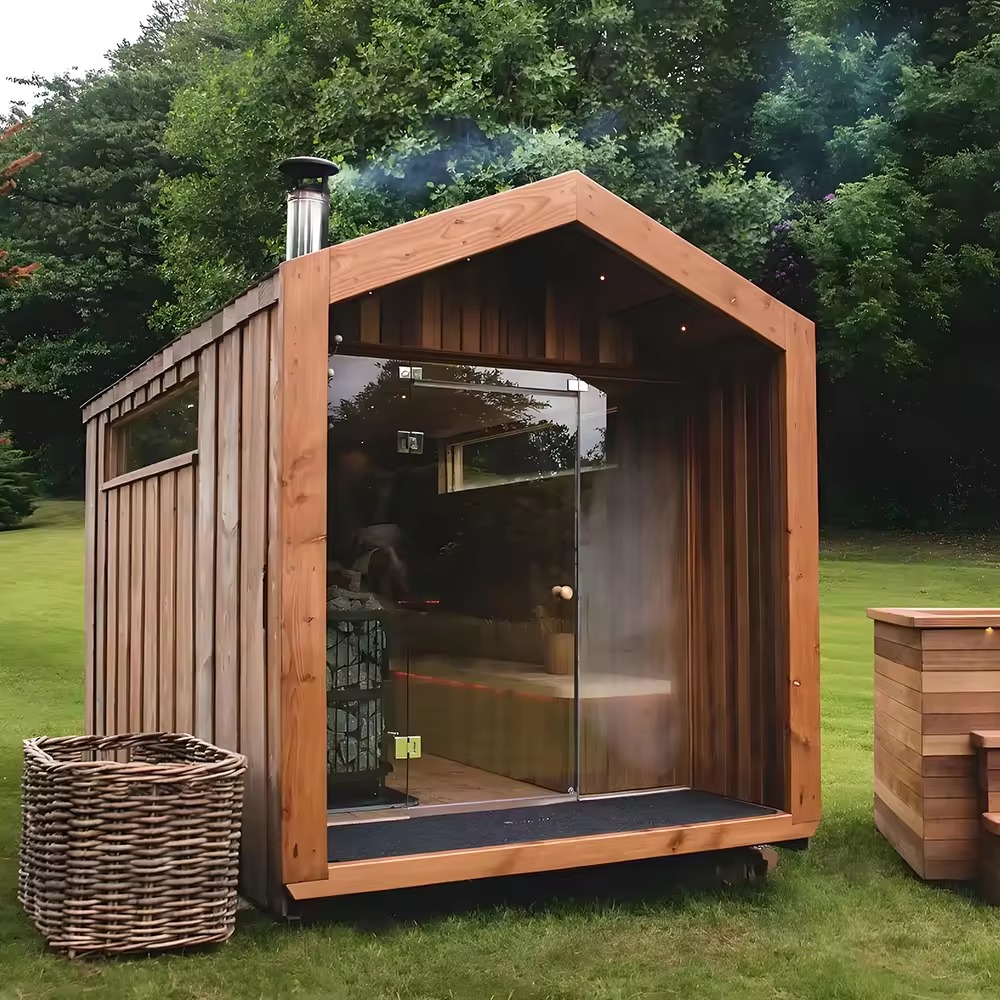 Gable Roof Outdoor Sauna Cabin with Glass Door CSA-763 reference view 3