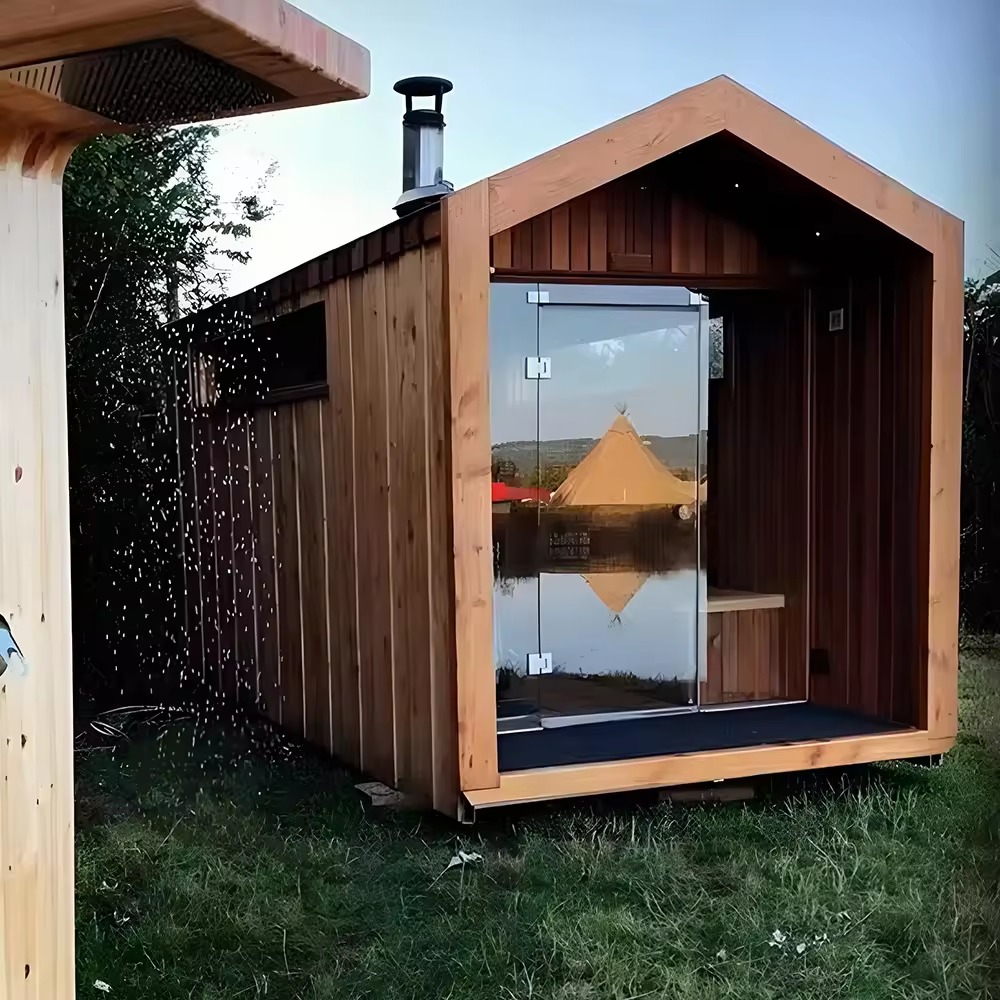 Gable Roof Outdoor Sauna Cabin with Glass Door CSA-763 reference view 4
