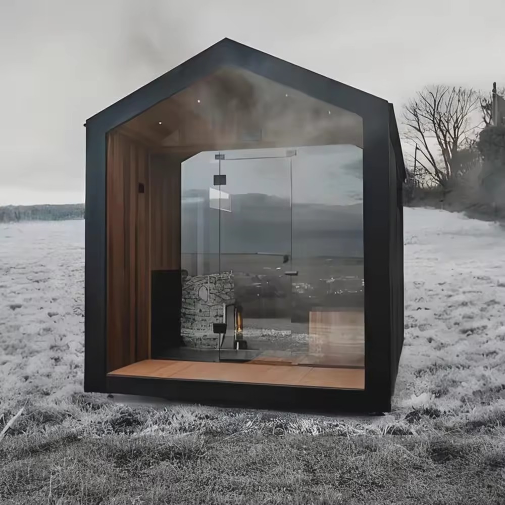 Gable Roof Outdoor Sauna Cabin with Glass Door CSA-763 reference view 5