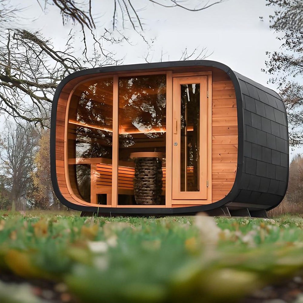 Rounded Outdoor Sauna Pod with Glass Front product image