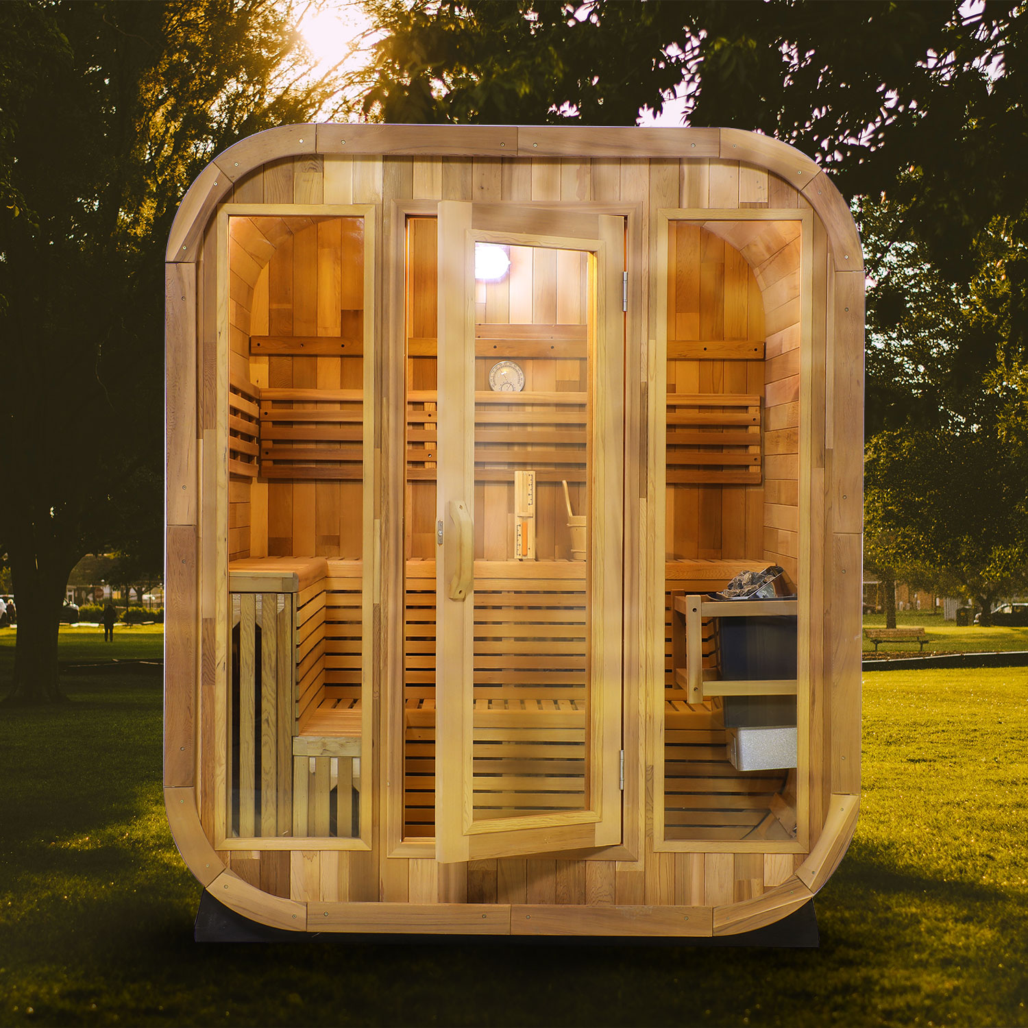 Rounded-Corner Panoramic Outdoor Sauna Pod product image