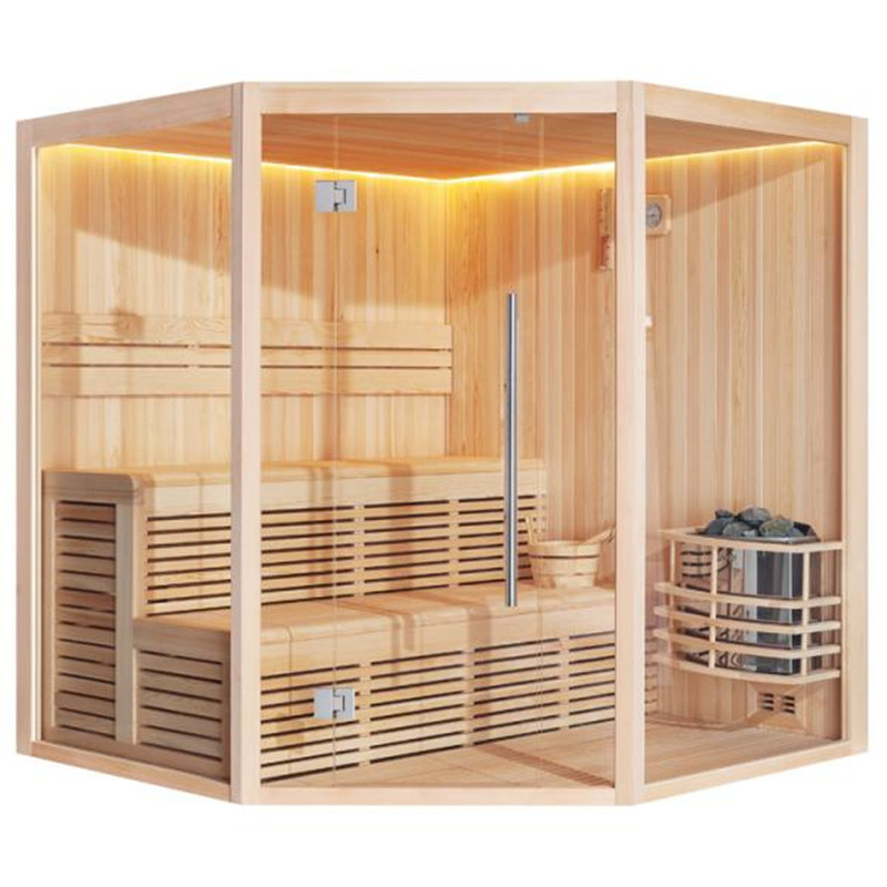 Six-Person Hemlock Glass-Corner Sauna Room product image