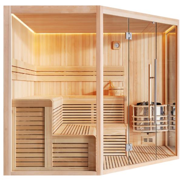 Six-Person Hemlock Glass-Corner Sauna Room CSA-770 reference view 2
