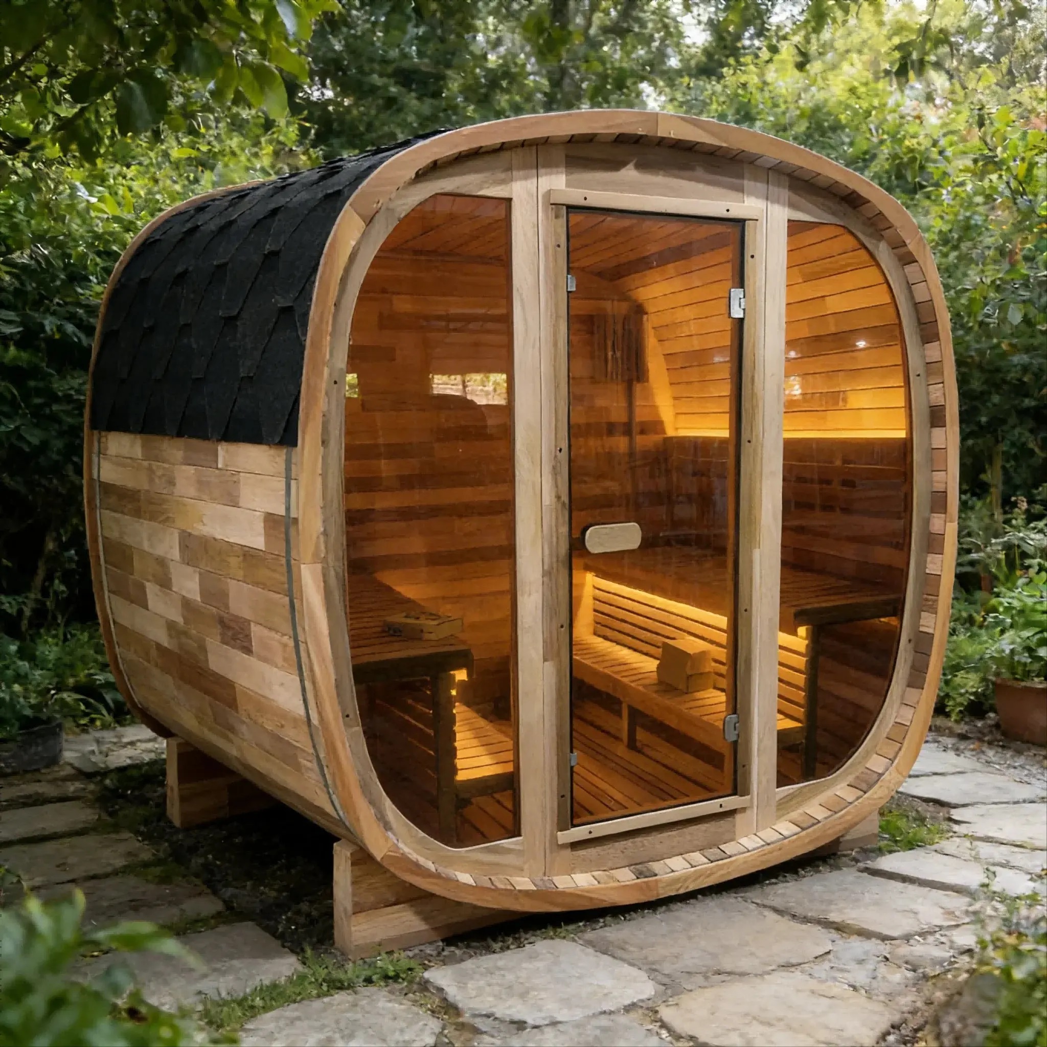Canadian Red Cedar Rounded Cube Garden Sauna CSA-773 reference view 2