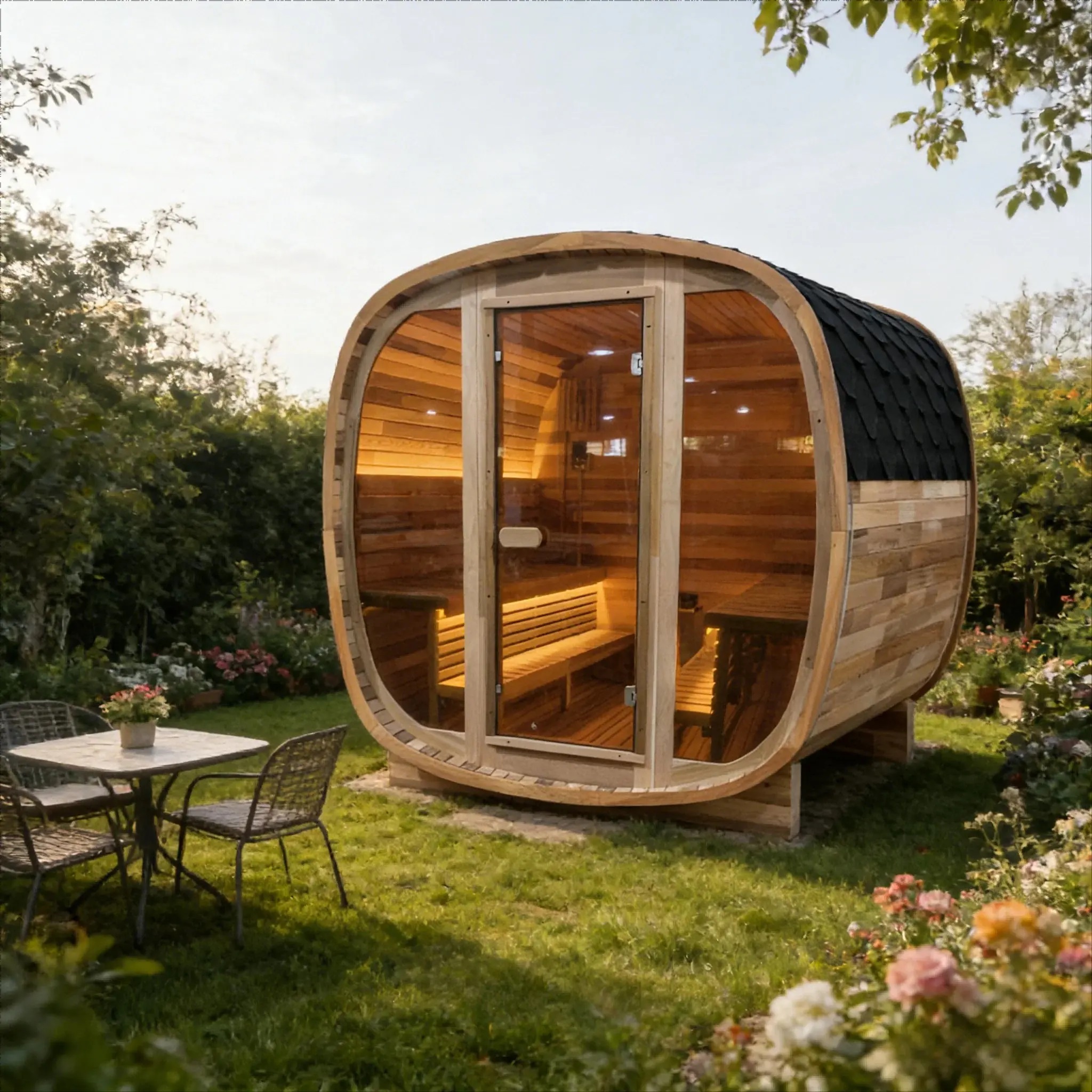 Canadian Red Cedar Rounded Cube Garden Sauna CSA-773 reference view 3