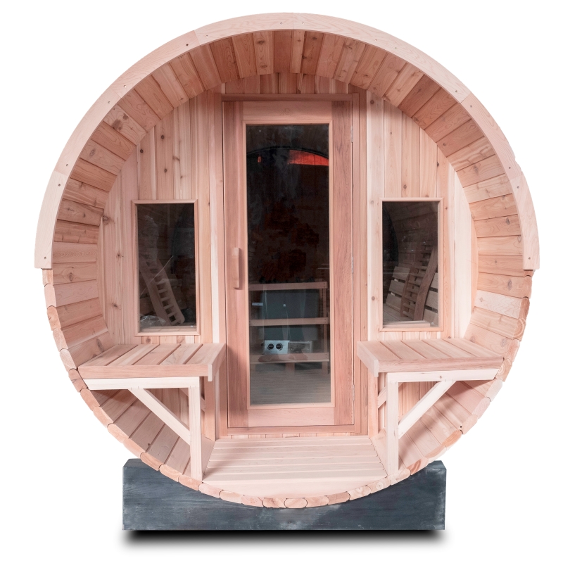 Six-Person Round-End Barrel Sauna with Side Windows product image