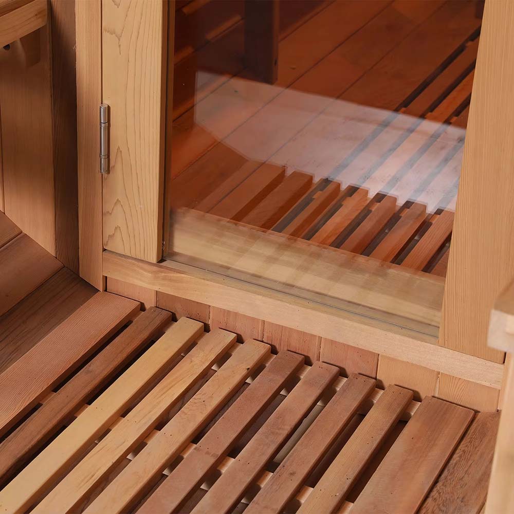 Semi-Glazed Outdoor Barrel Sauna with Dark Roof CSA-782 reference view 5