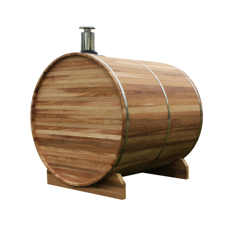 Wood-Fired Barrel Sauna with Center Door and Side Stove CSA-788 reference view 3