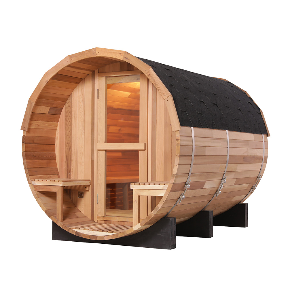 Porch-Front Barrel Sauna with Extended Entry Canopy product image
