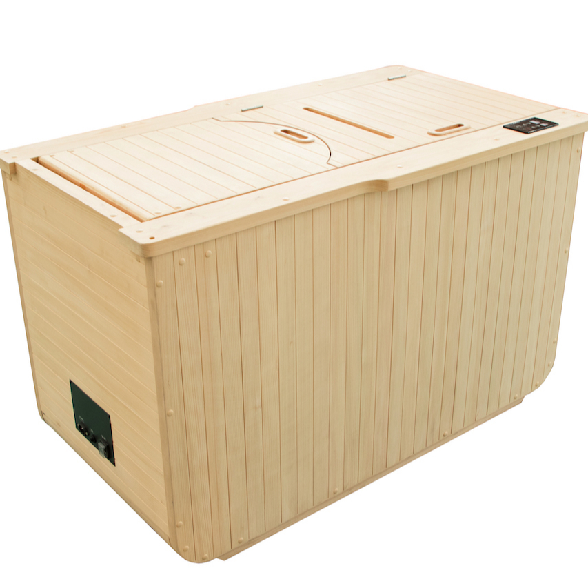 Fold-Open Hinoki Half-Sauna Cabinet with Hinged Top Panels product image