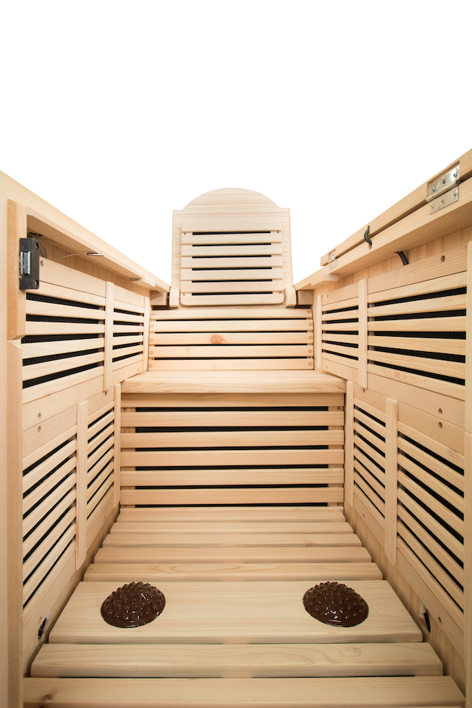 Fold-Open Hinoki Half-Sauna Cabinet with Hinged Top Panels CSA-796 reference view 2