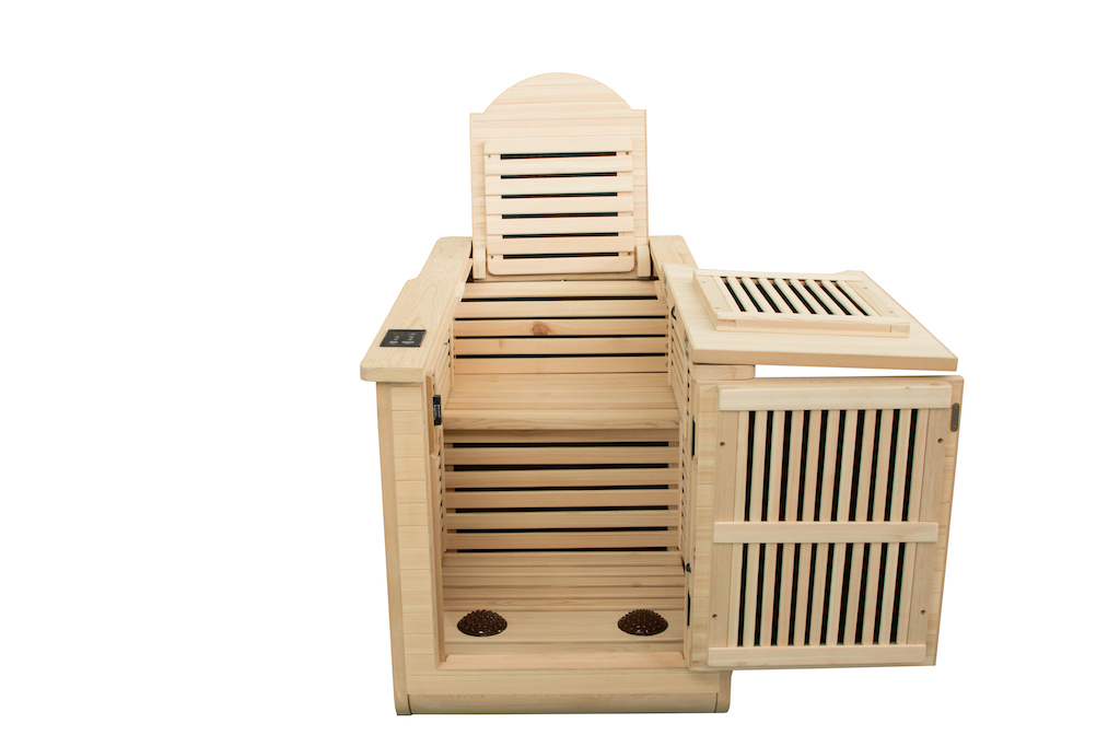 Fold-Open Hinoki Half-Sauna Cabinet with Hinged Top Panels CSA-796 reference view 3