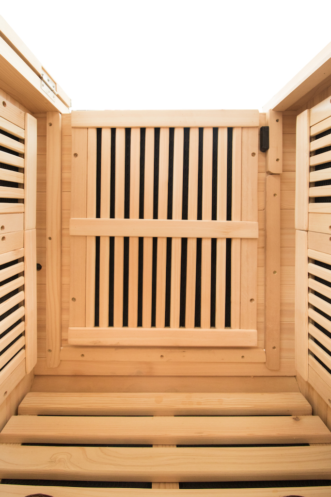 Fold-Open Hinoki Half-Sauna Cabinet with Hinged Top Panels CSA-796 reference view 6