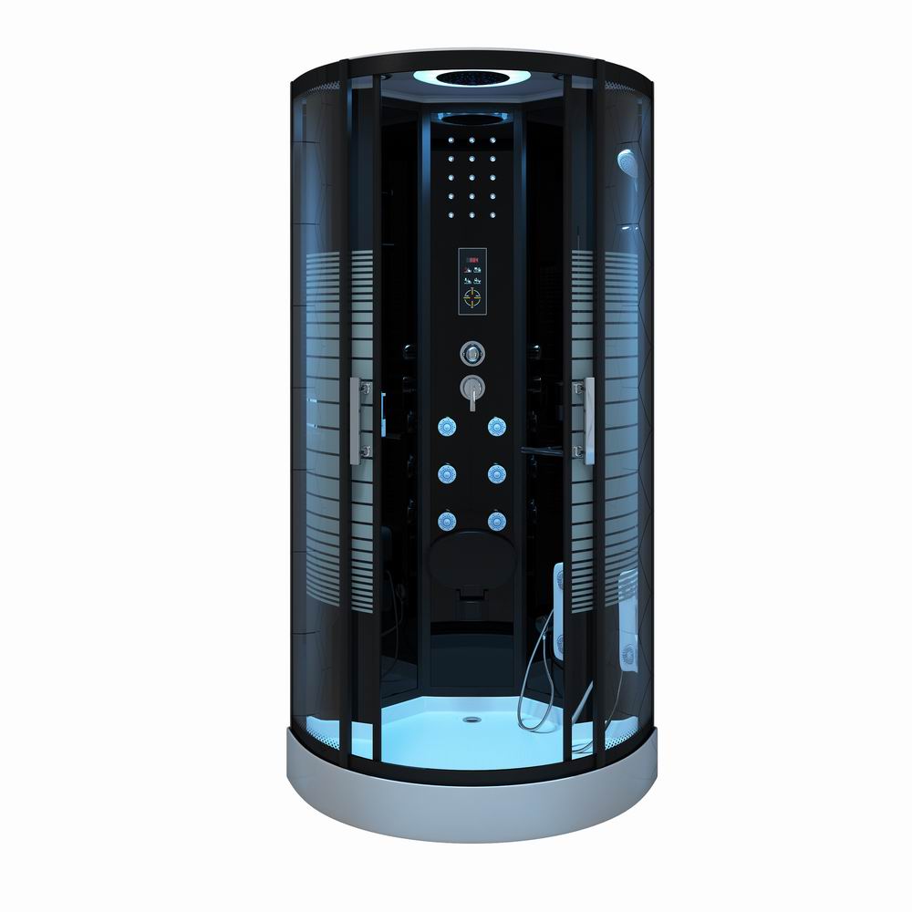 Cylindrical Black Steam Shower Pod with Multi-Jet Column product image