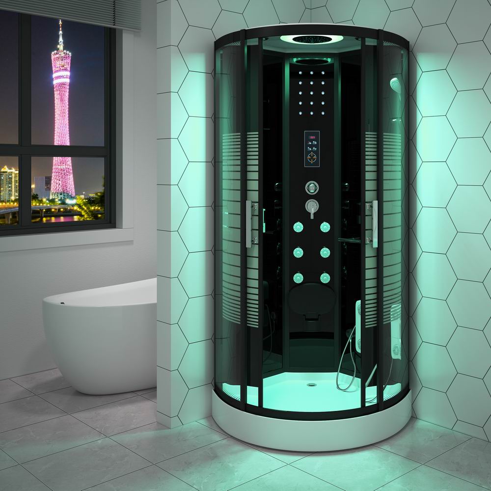 Cylindrical Black Steam Shower Pod with Multi-Jet Column CSA-802 reference view 3