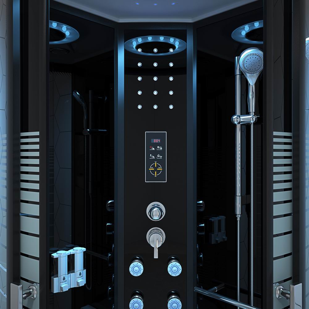 Cylindrical Black Steam Shower Pod with Multi-Jet Column CSA-802 reference view 4