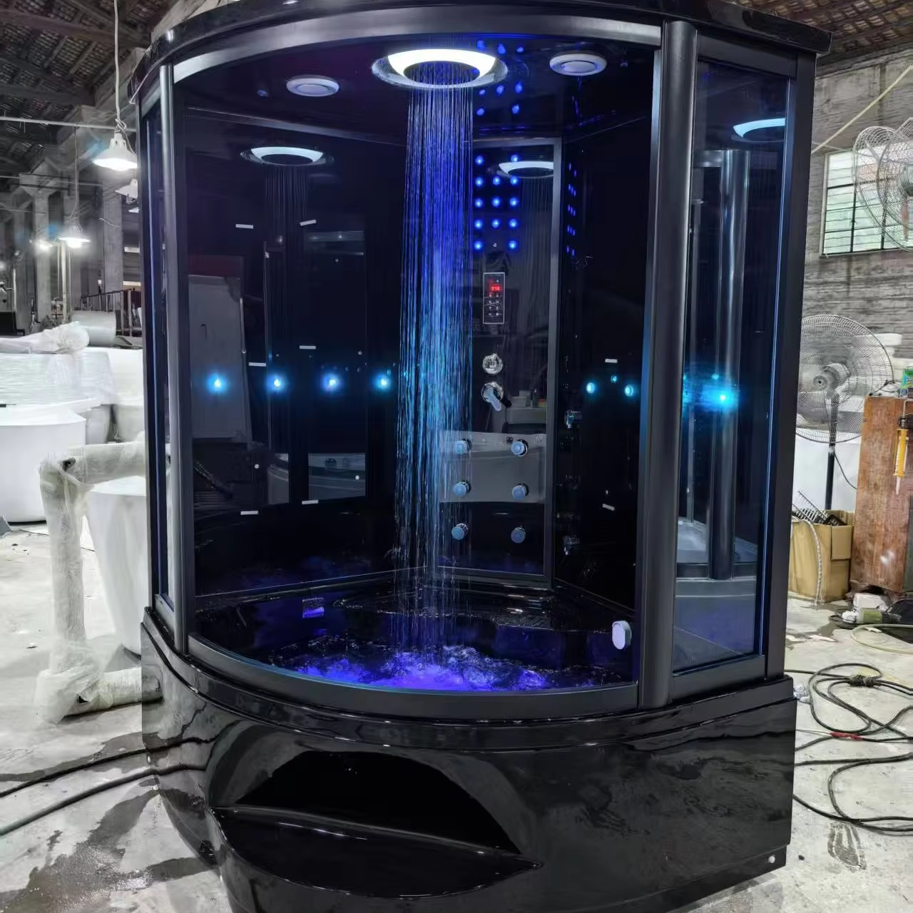 Black Rounded Steam Shower Cabin with Raised Whirlpool Base product image