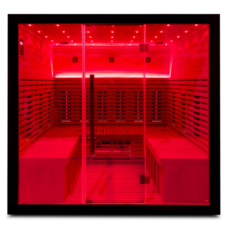 Large Black Infrared Sauna with Star Ceiling and Red-Light Wall product image