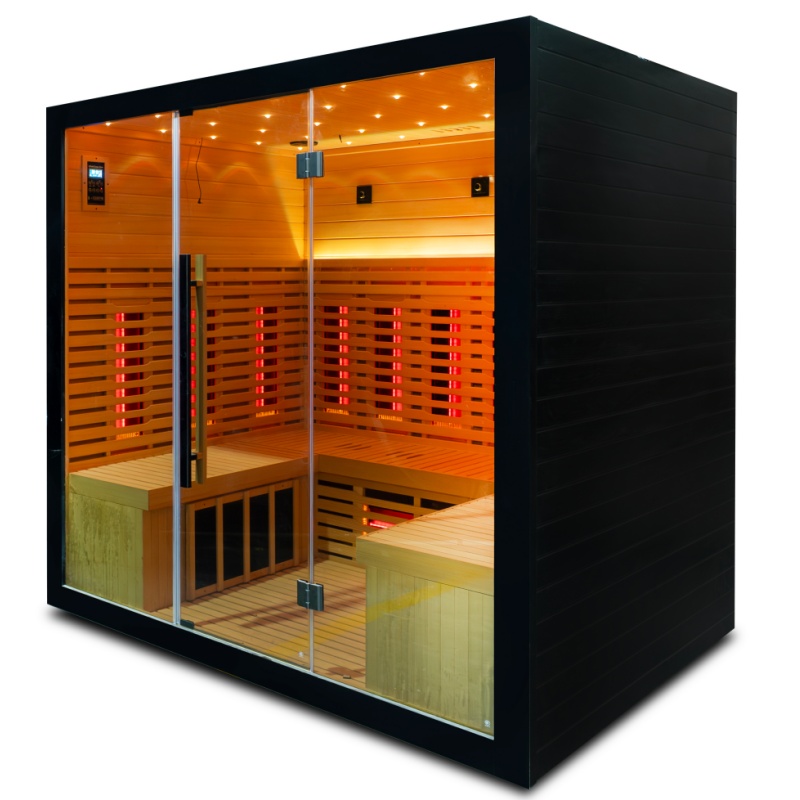 Large Black Infrared Sauna with Star Ceiling and Red-Light Wall CSA-806 reference view 2