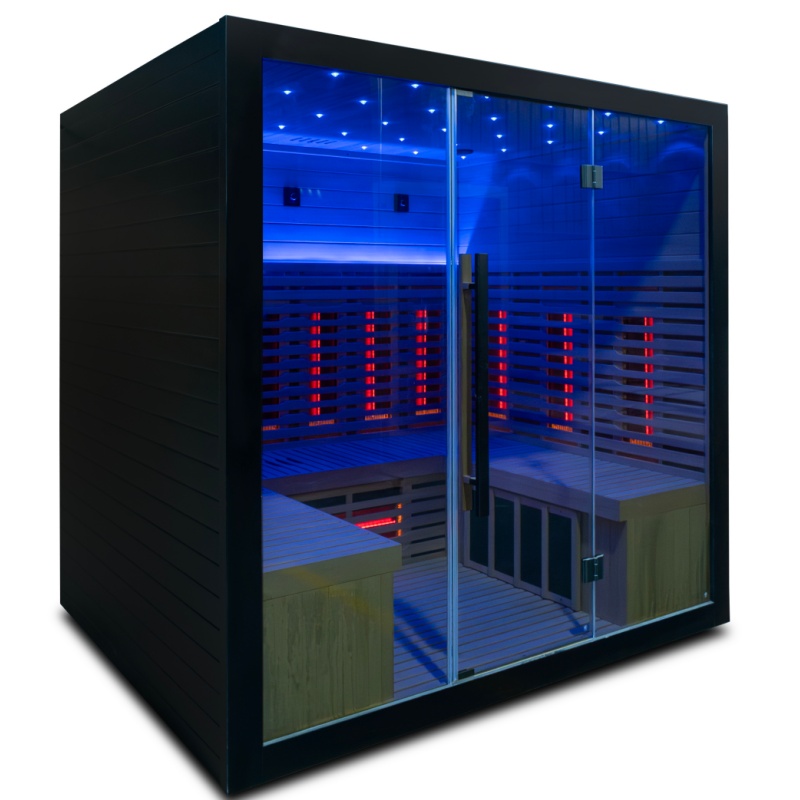 Large Black Infrared Sauna with Star Ceiling and Red-Light Wall CSA-806 reference view 3