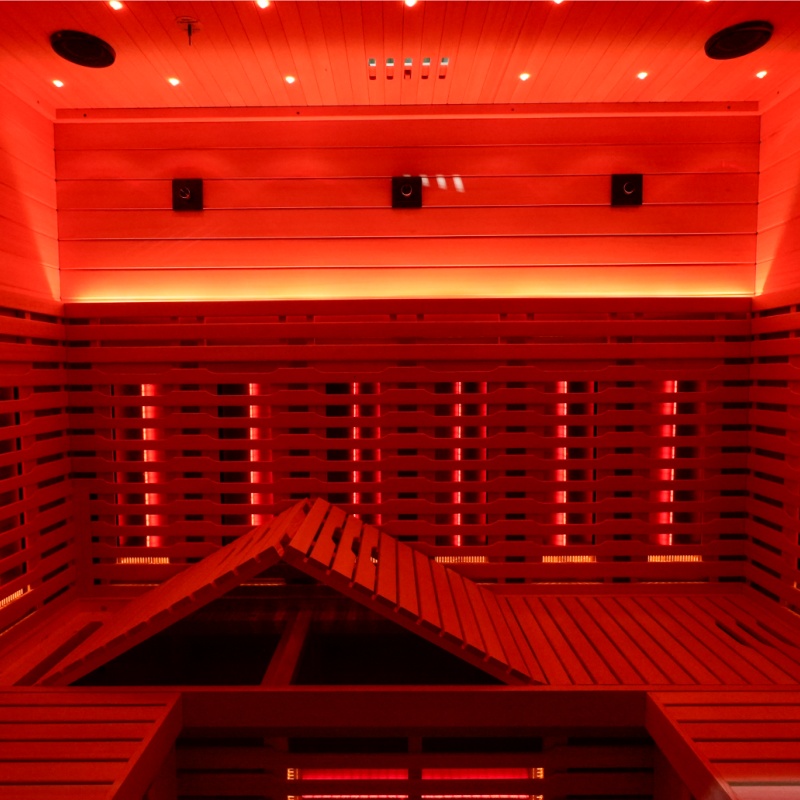 Large Black Infrared Sauna with Star Ceiling and Red-Light Wall CSA-806 reference view 4