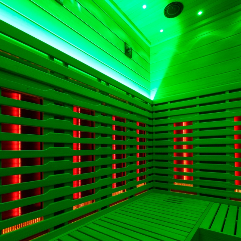 Large Black Infrared Sauna with Star Ceiling and Red-Light Wall CSA-806 reference view 5