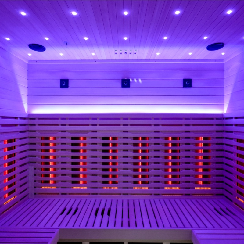 Large Black Infrared Sauna with Star Ceiling and Red-Light Wall CSA-806 reference view 6