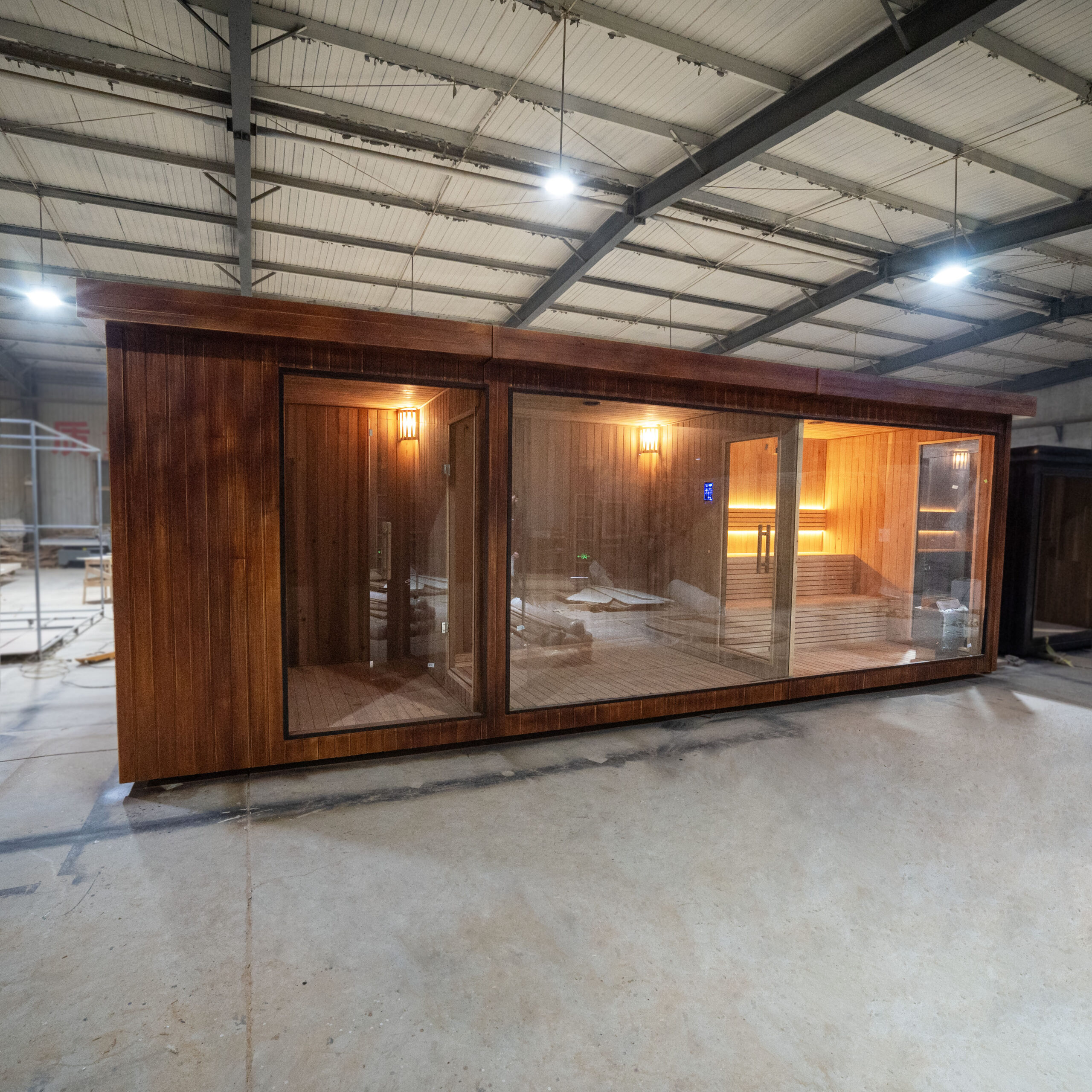 Double-Zone Dark Timber Outdoor Sauna with Full-Glass Front CSA-808 reference view 3