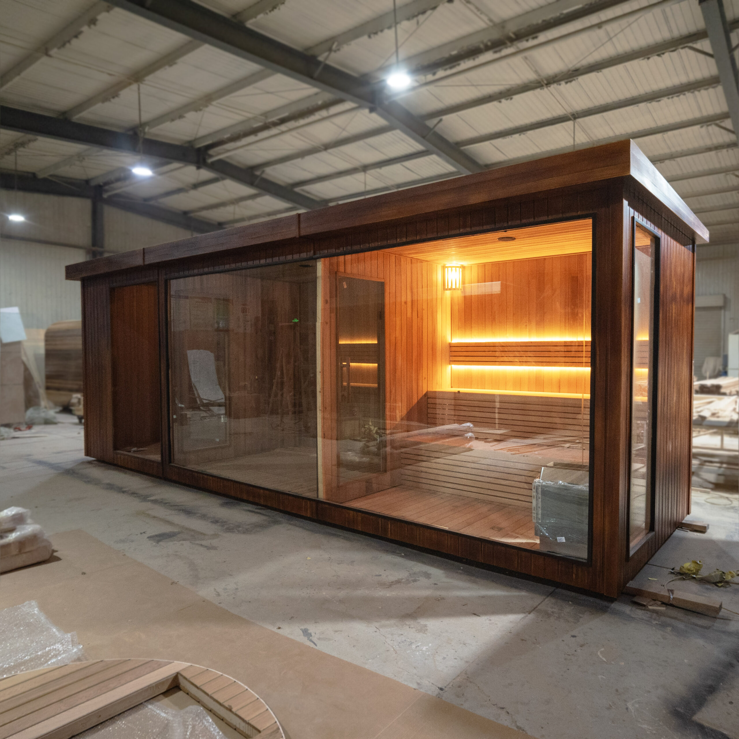 Double-Zone Dark Timber Outdoor Sauna with Full-Glass Front CSA-808 reference view 4