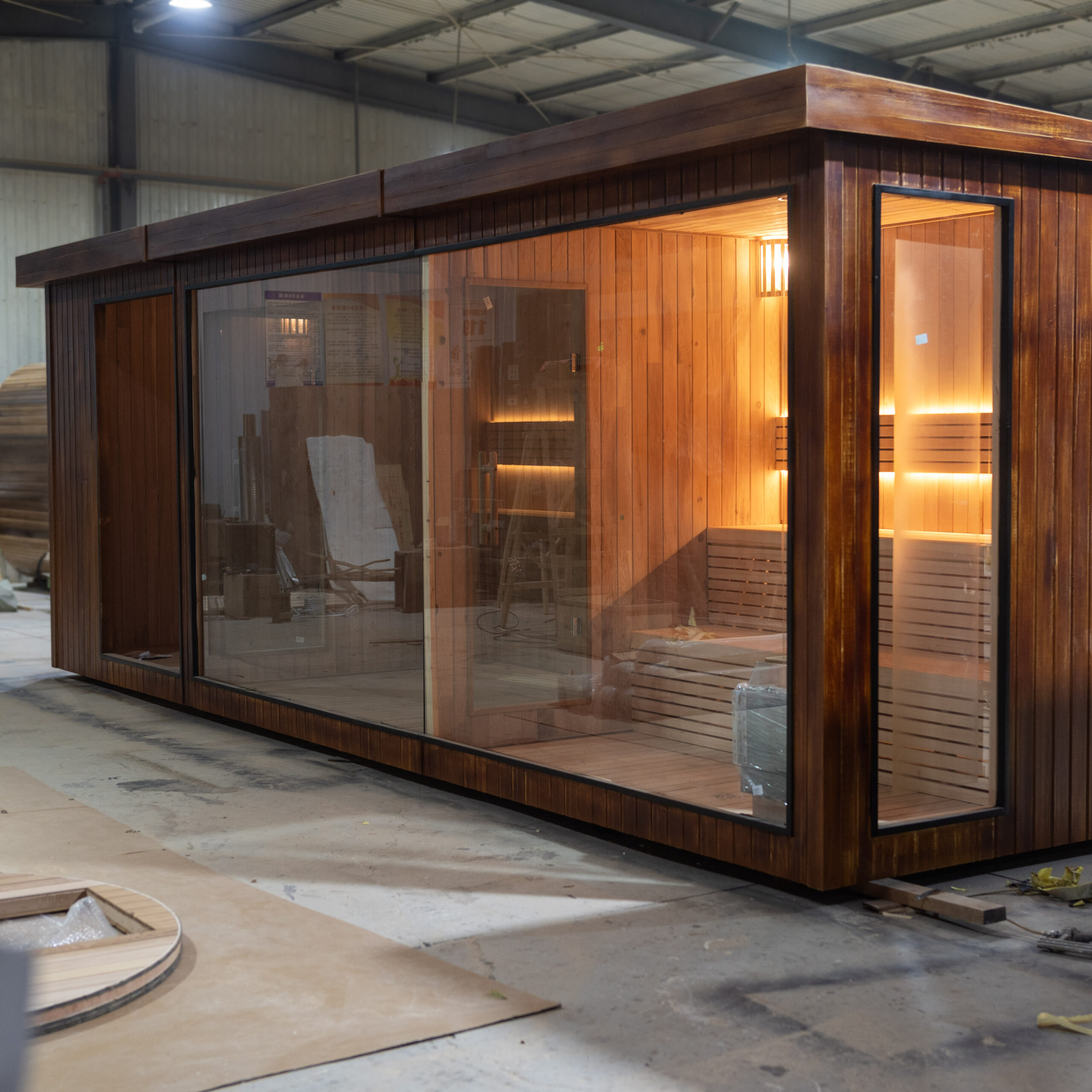 Double-Zone Dark Timber Outdoor Sauna with Full-Glass Front CSA-808 reference view 5