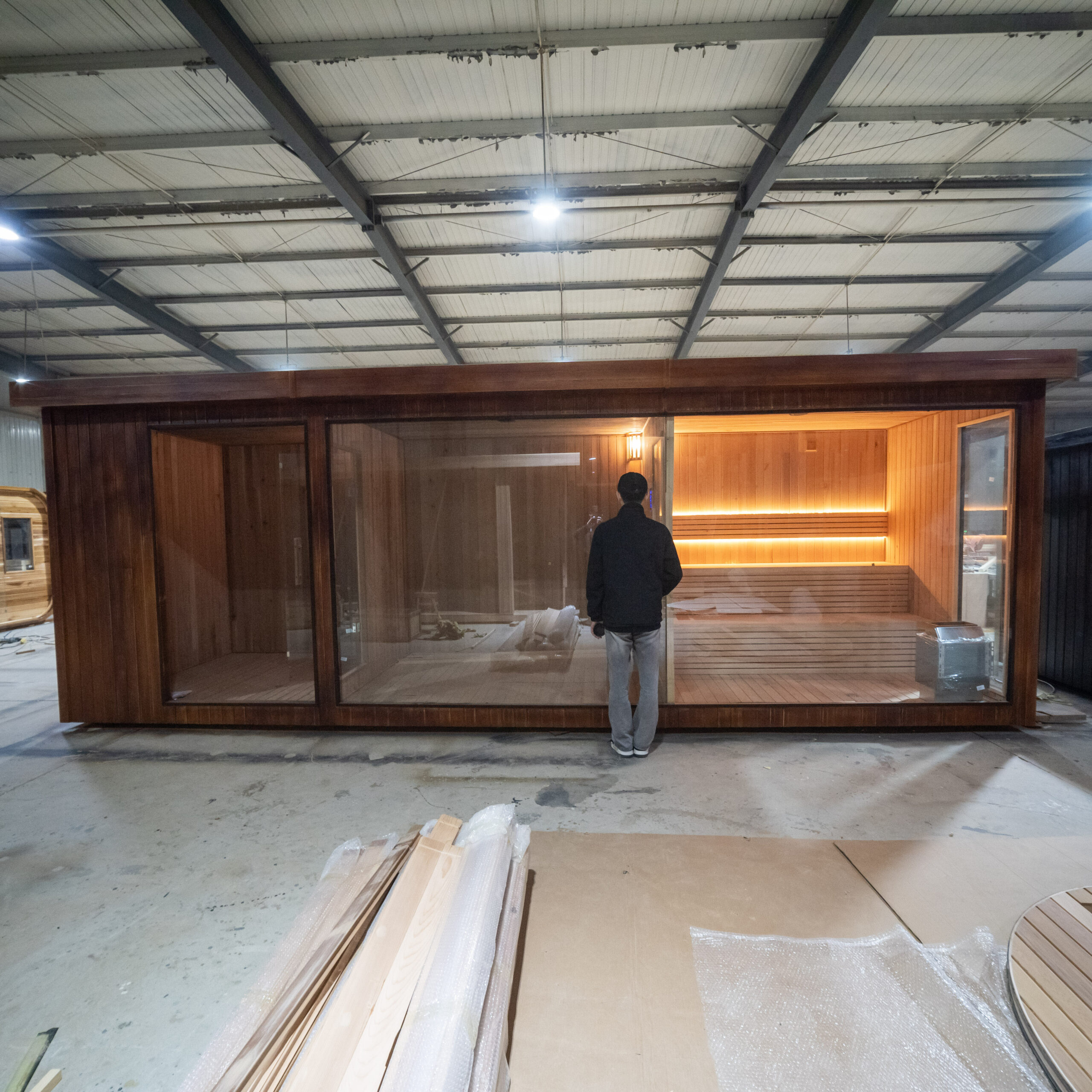 Double-Zone Dark Timber Outdoor Sauna with Full-Glass Front CSA-808 reference view 6