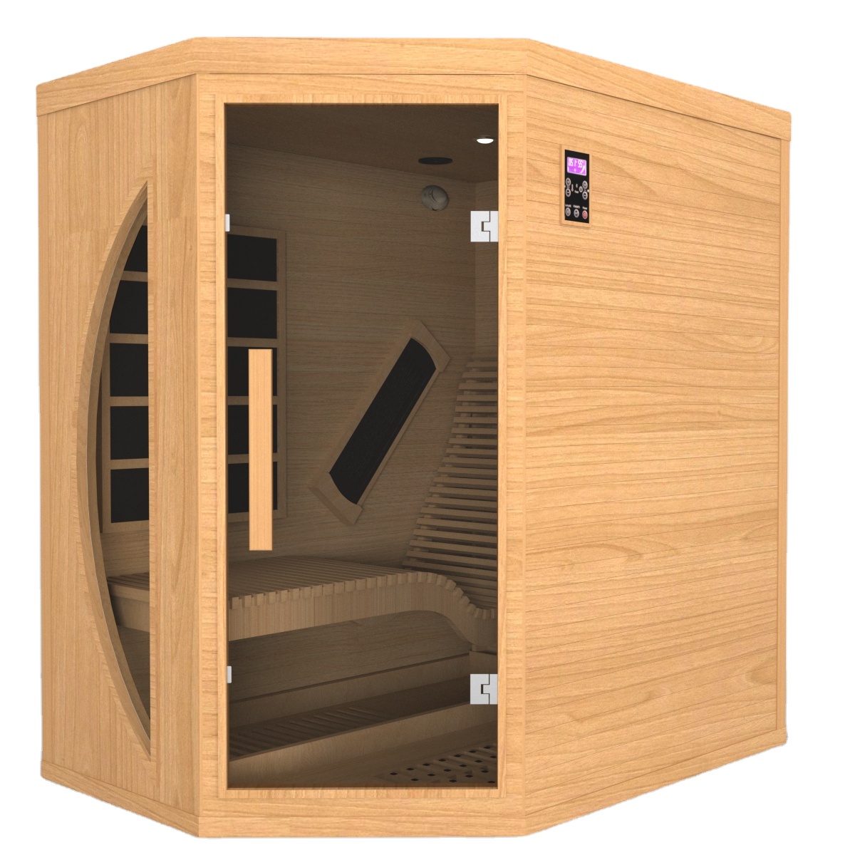Corner Infrared Sauna with Reclining Chair and Crescent Glass product image