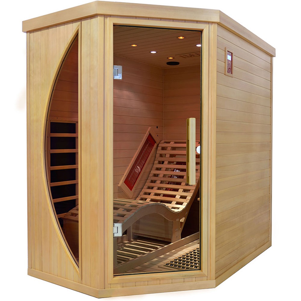 Corner Infrared Sauna with Reclining Chair and Crescent Glass CSA-813 reference view 2