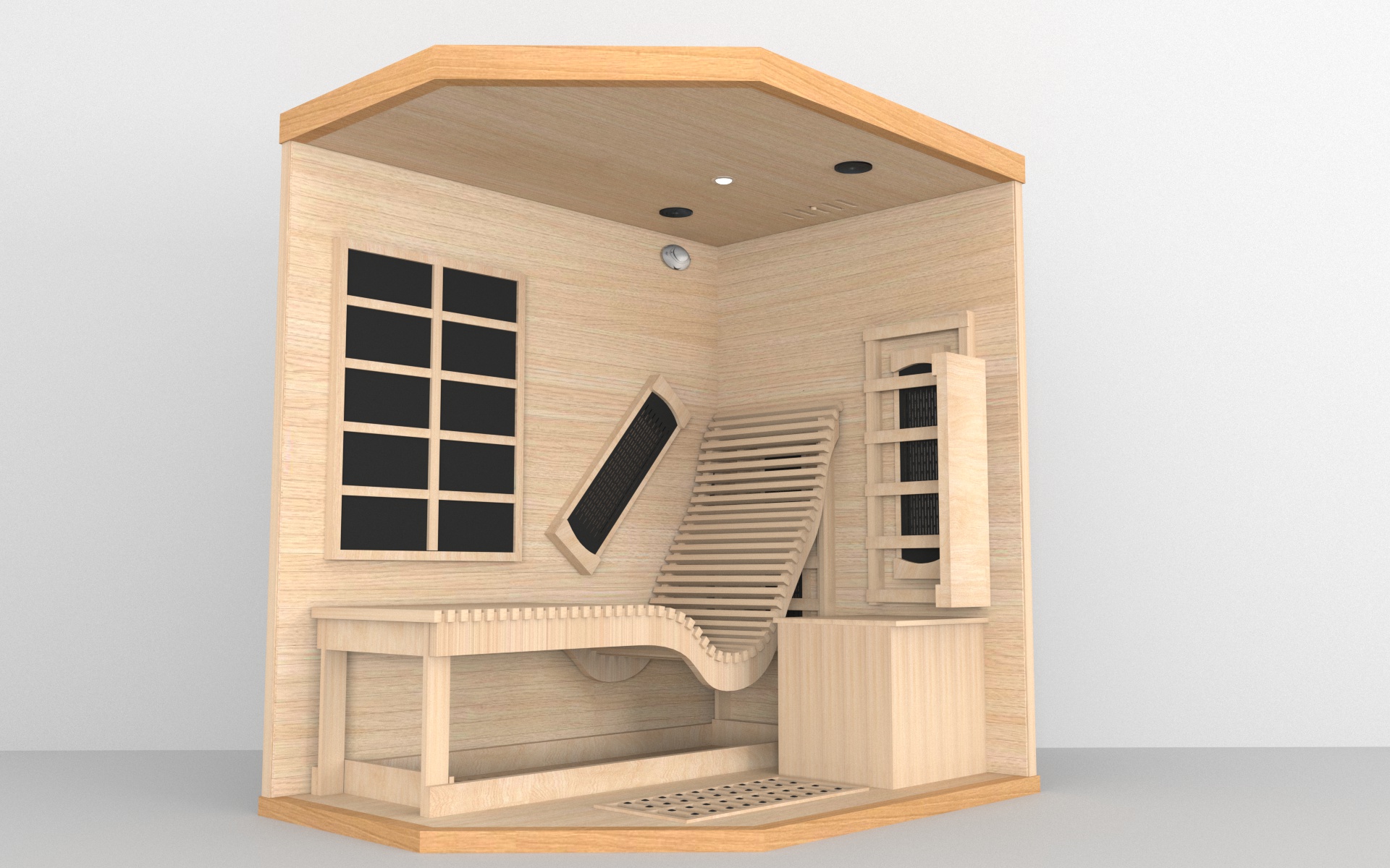Corner Infrared Sauna with Reclining Chair and Crescent Glass CSA-813 reference view 3