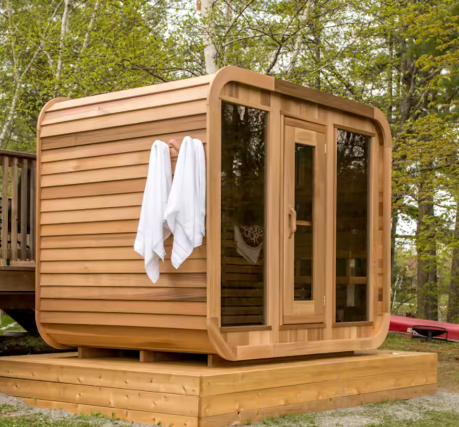 Rounded-Corner Outdoor Steam Sauna with Triple-Glass Front CSA-814 reference view 2