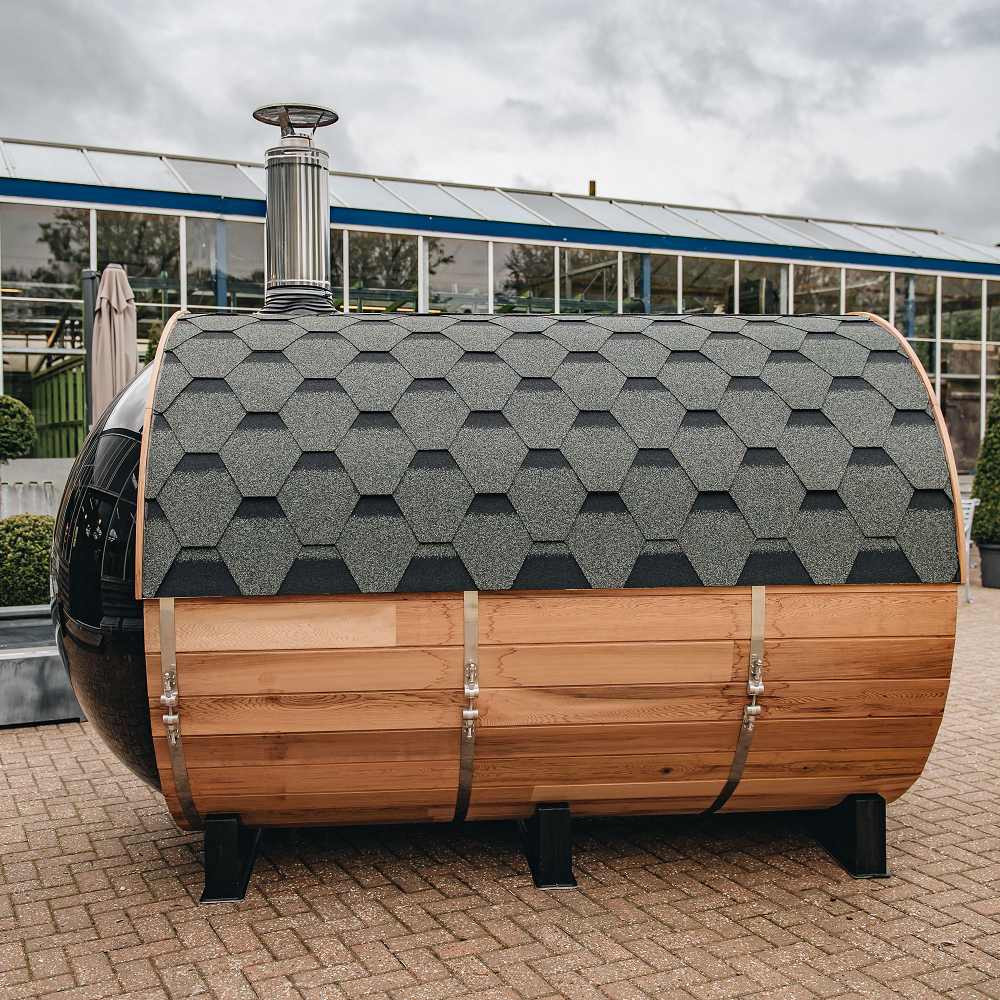 Panoramic Red Cedar Barrel Sauna with Full-View End Window CSA-815 reference view 3