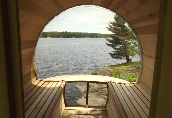 Panoramic Red Cedar Barrel Sauna with Full-View End Window CSA-815 reference view 4