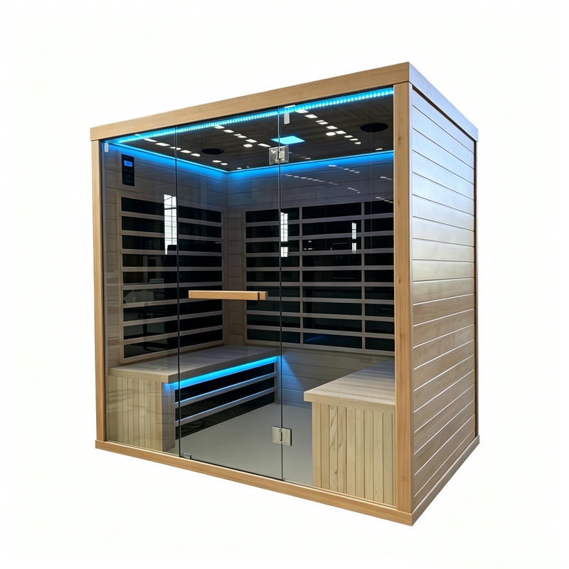 Full-Glass Infrared Sauna Cabin with Reclining Center Deck CSA-816 reference view 2
