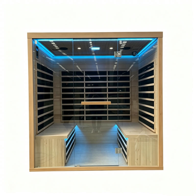 Full-Glass Infrared Sauna Cabin with Reclining Center Deck CSA-816 reference view 3
