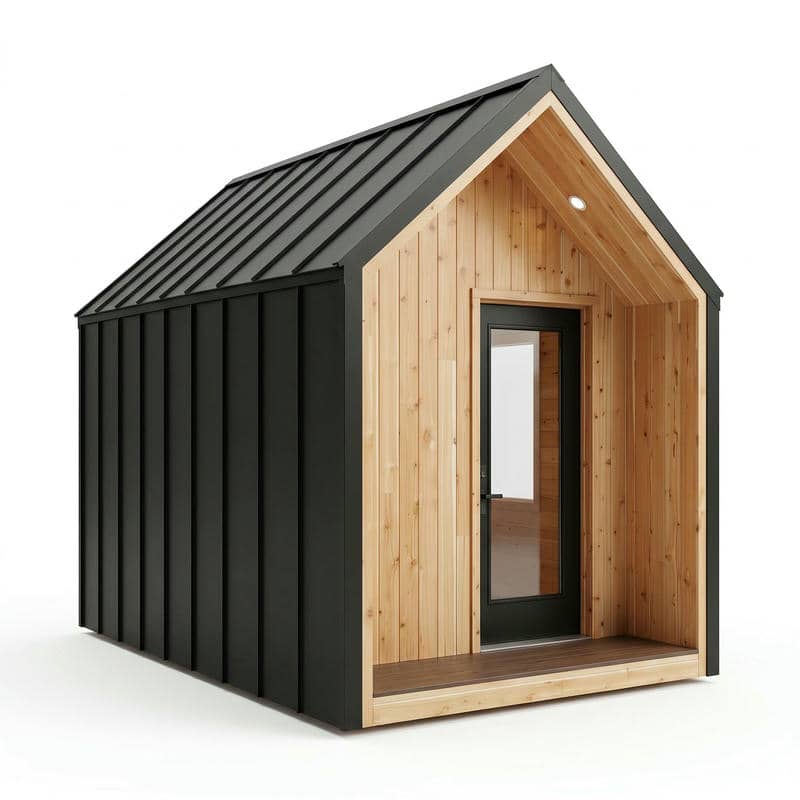 Standing-Seam Gable Sauna Cabin with Recessed Timber Entry product image