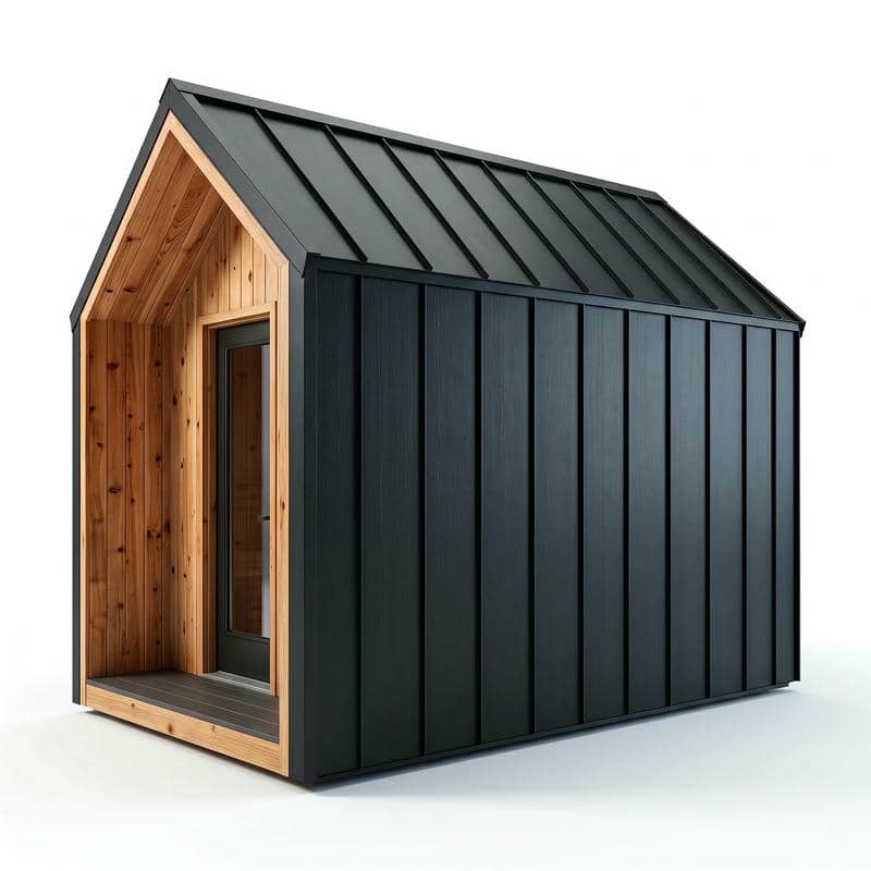 Standing-Seam Gable Sauna Cabin with Recessed Timber Entry CSA-817 reference view 2
