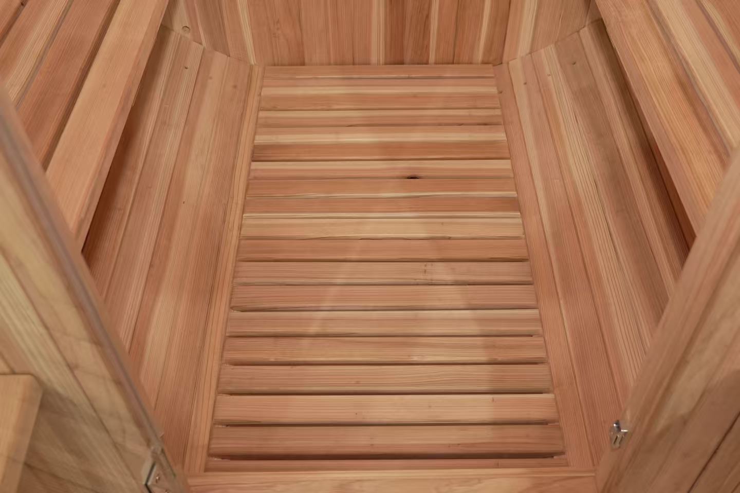Open-Front Japanese Cedar Barrel Sauna with Porch Benches CSA-819 reference view 4