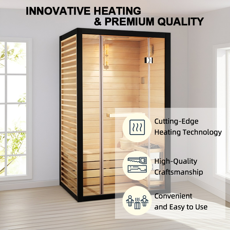 Black-Slatted Hemlock Steam Sauna with Compact Stove CSA-824 reference view 2