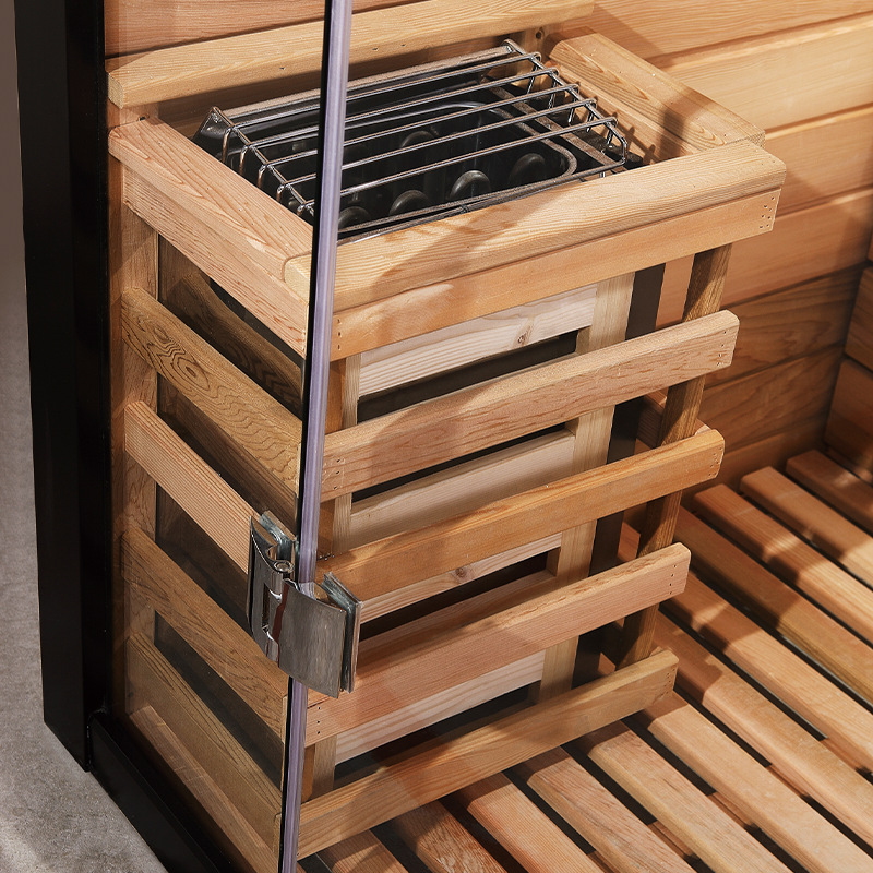 Black-Slatted Hemlock Steam Sauna with Compact Stove CSA-824 reference view 4