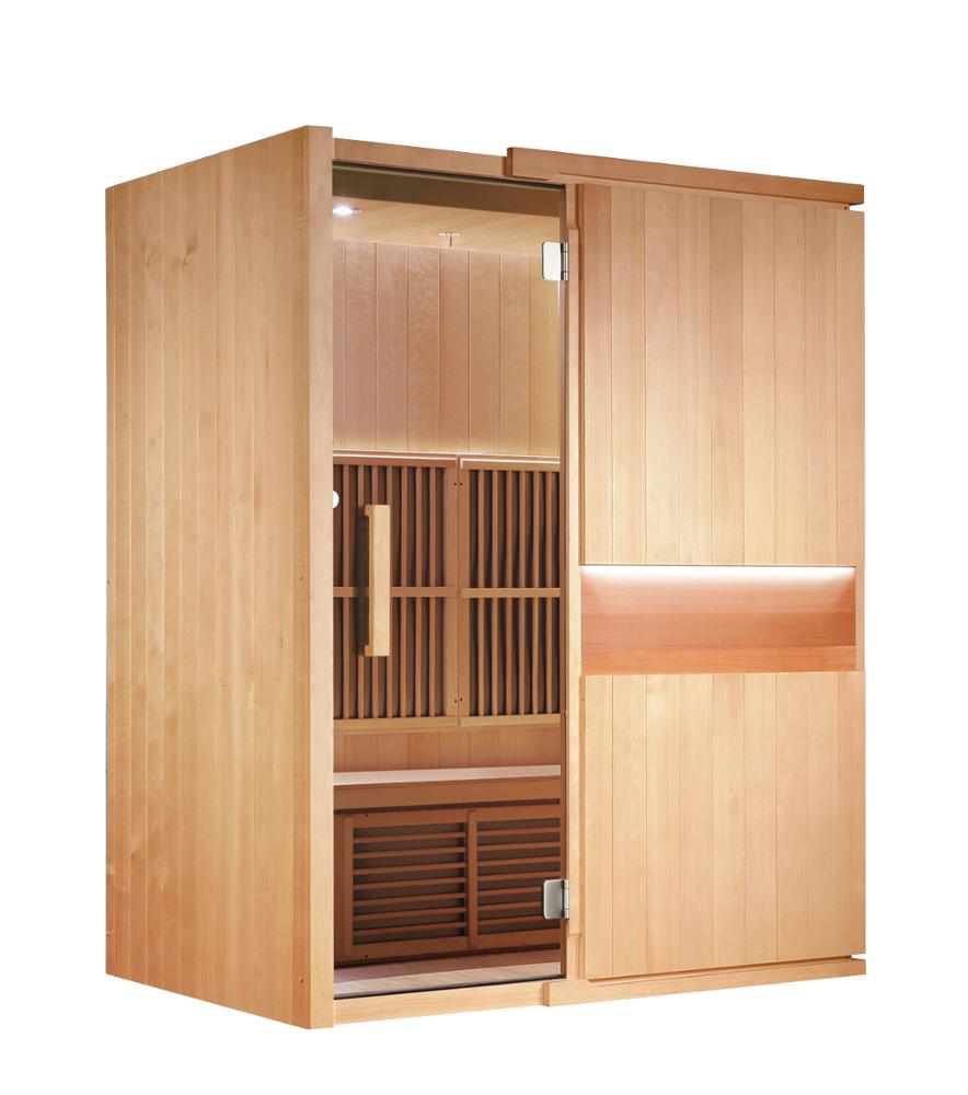 Full-Glass Hemlock Sauna with Three-Seat Infrared Layout product image